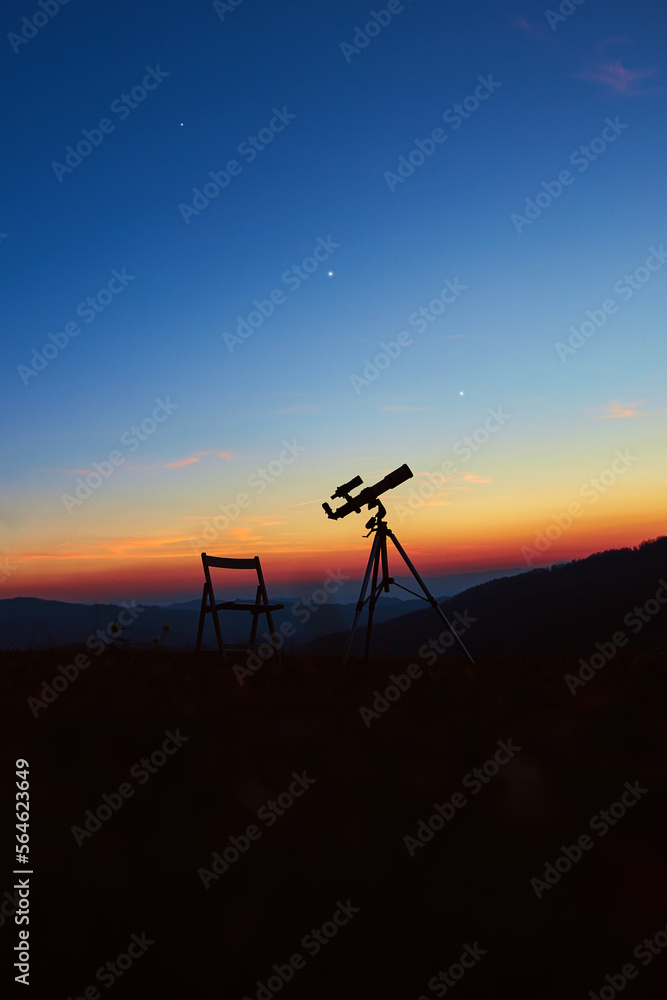 Astronomy telescope for observing night sky, Moon, planets, stars and meteors.