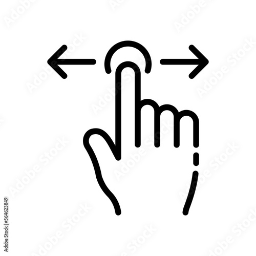 Swipe line icon. Hand, knob, slider, finger, arrow, direction, screen, sensor, control, hint, navigation, touchscreen, press, button. technology concept. vector black line icon