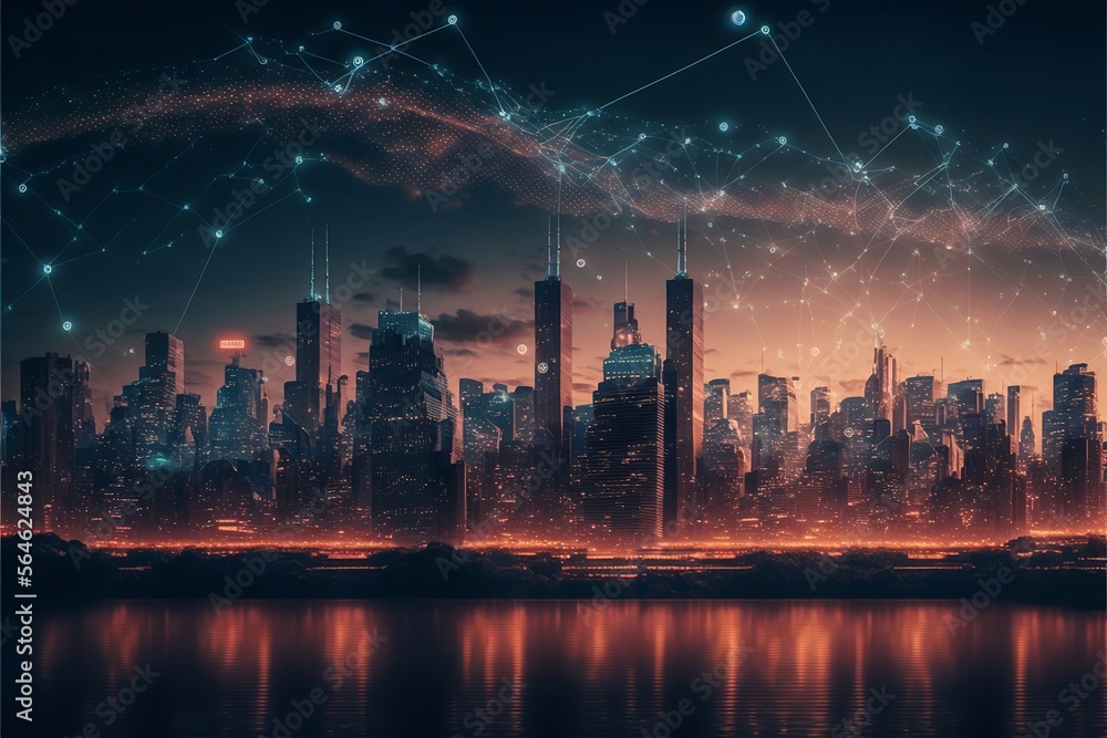 Obraz premium Digital Skyline Network. Generative AI