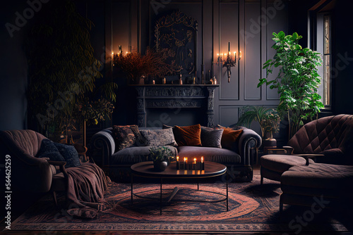Dark  moody  living room  Generative AI