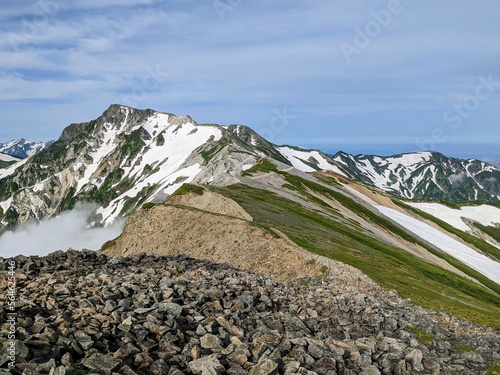 The beautiful slopes of Mt. Shirouma in July. Otari Village, Nagano Prefecture, Japan photo