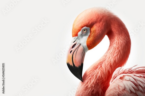 Beautiful Flamingo isolated on white. Close up of pink flamingo bird isolated on white background. generative ai