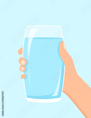 Water balance concept. The hand is holding a glass of water. Vector illustration in a flat style.