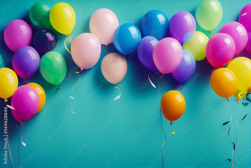 A render of a scene with a lot of balloons hanging from the ceiling, creating a sense of celebration
