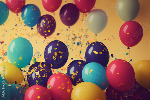 A render of a room filled with a lot of multicolored balloons, perfect for a birthday party photo