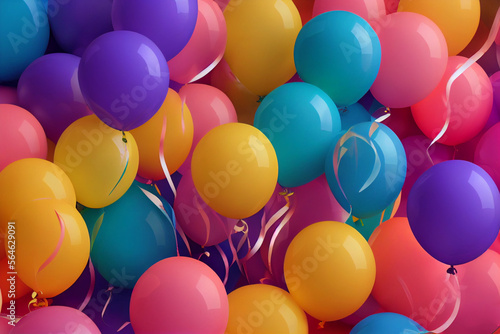 A computer-generated render of a collection of balloons in different shapes and sizes