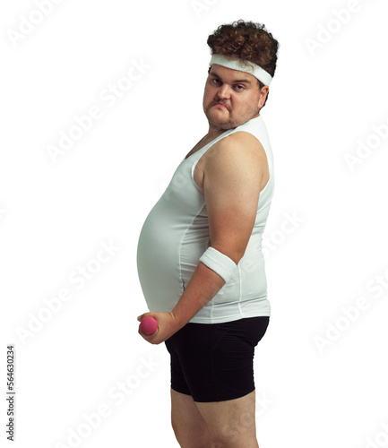 Quadro su tela A Large man being comical while doing weights isolated on a PNG background