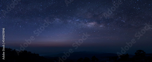 Bild auf Leinwand Panorama view universe space and milky way galaxy with stars on night sky background