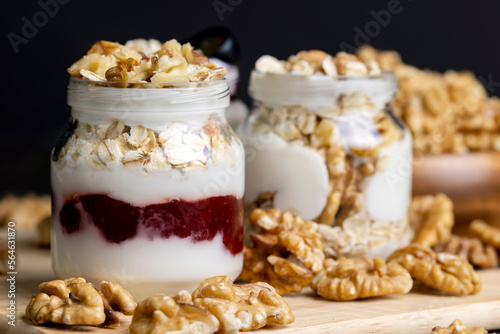 yogurt made from milk with walnuts and muesli