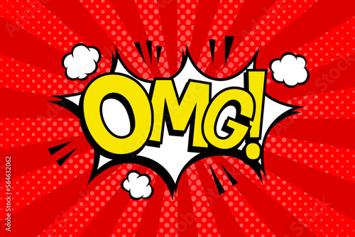 OMG! Comics book abstract background. wording in comic speech bubble in pop art style on burst background