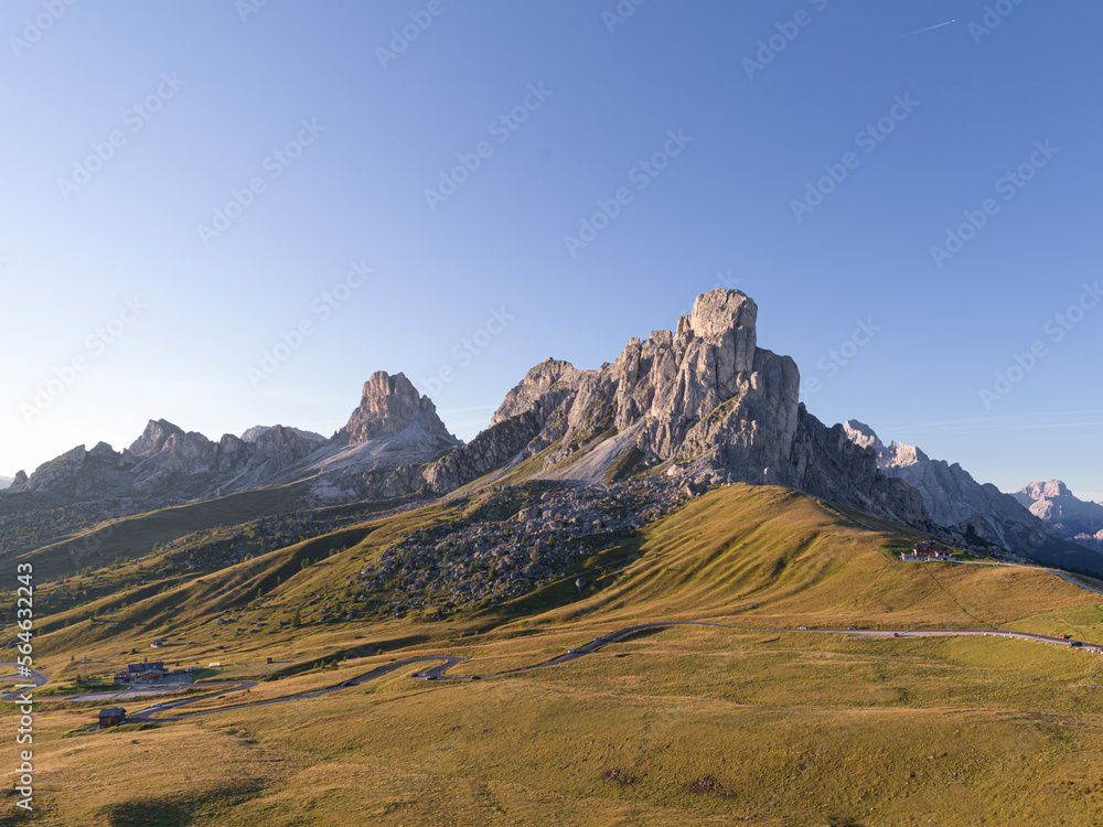 Ra Gusela and Passo Giau at sunset in summertime