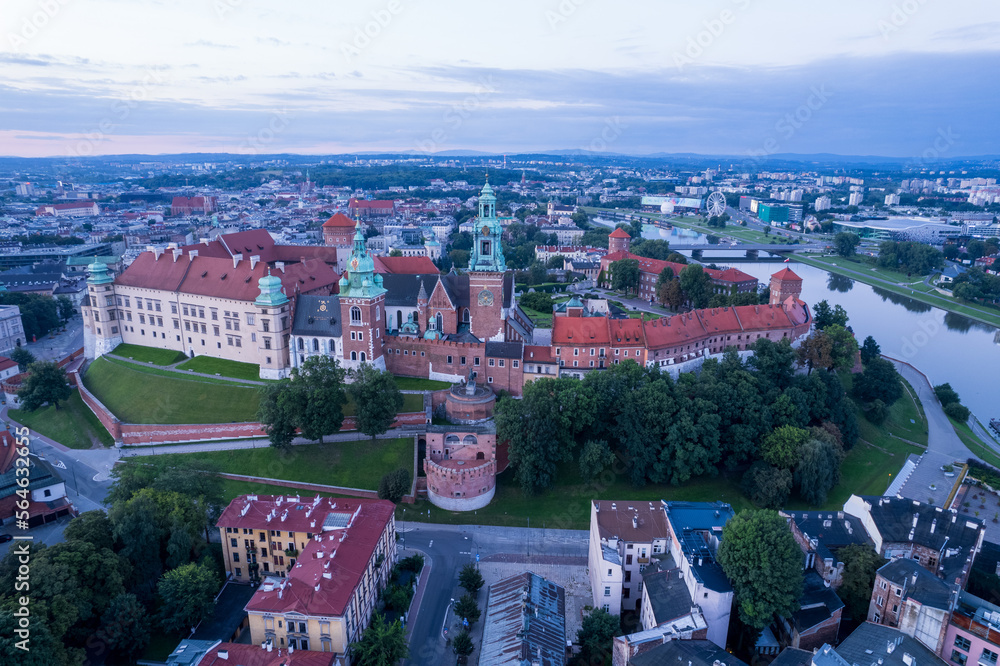 Krakow, Cracow, Lesser Poland Voivodeship. Krakus Mound, Market Square in Krakow, Wawel Castle and other popular buildings and architecture in Krakow.