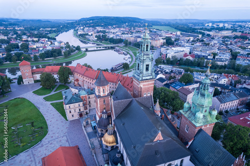 Krakow, Cracow, Lesser Poland Voivodeship. Krakus Mound, Market Square in Krakow, Wawel Castle and other popular buildings and architecture in Krakow. photo