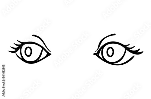 Abstract character child's eyes line art. Outline sketch drawing.