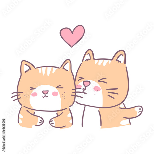 Two cats love each other and kiss each other happily.