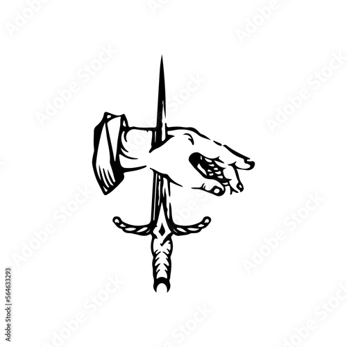 vector illustration of dagger stabbing hand concept