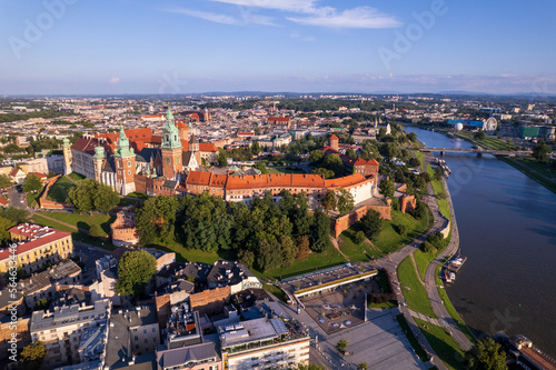 Krakow, Cracow, Lesser Poland Voivodeship. Krakus Mound, Market Square in Krakow, Wawel Castle and other popular buildings and architecture in Krakow.