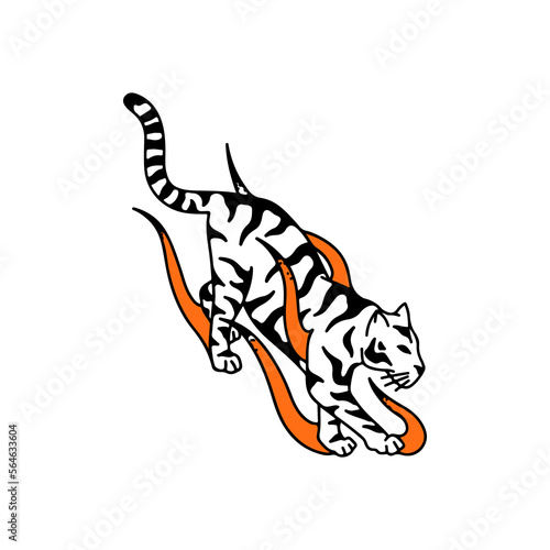 vector illustration of tiger with fire concept