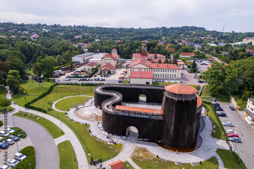 Wieliczka, Lesser Poland. Salt mine, graduation tower, railway station and other popular buildings and architecture on a sunny day in Wieliczka.