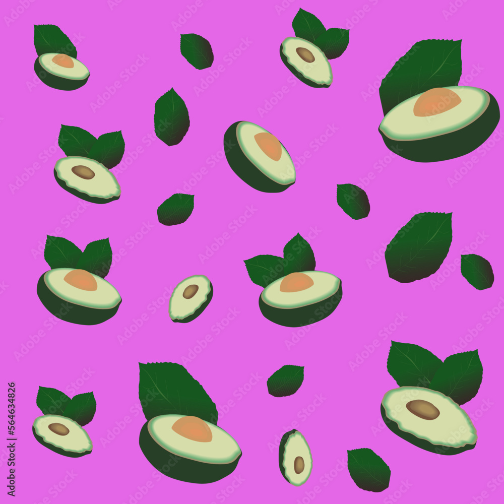Seamless pattern with avocado fruit on a pink background, for textiles, packaging. Vector image. Seamless pattern with avocado fruit on a pink background, for textiles, packaging. Vector image.
