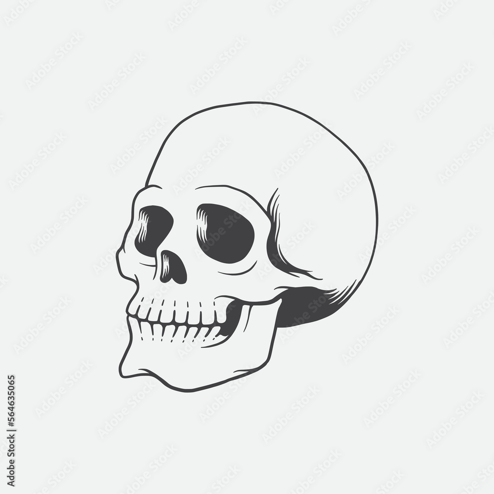 Skull Head Vector Illustration. Design element for shirt design, logo, sign, poster, banner, card