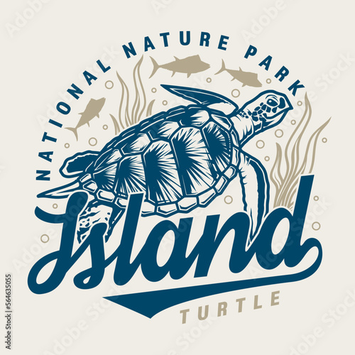 Island turtle vintage label colorful