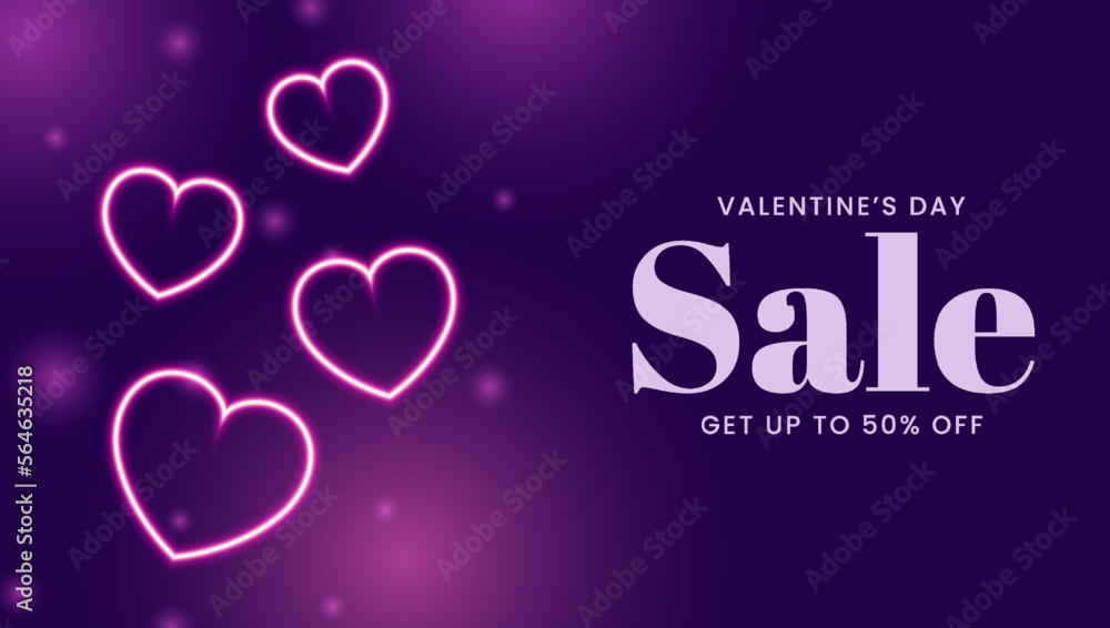 Valentines day background sale with neon love heart lamp. Valentine concept design. Light heart for holiday cards, banners, invitations. Vector art illustration. Valentines day background sale with neon love heart lamp. Valentine concept design. Light heart for holiday cards, banners, invitations. Vector art illustration.