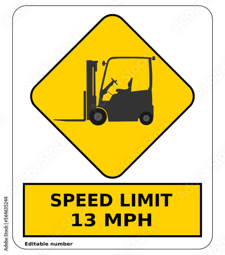 Forklift speed limit sign, editable number, vector illustration
