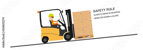 forklift safety reverse driving down slope, vector illustration
