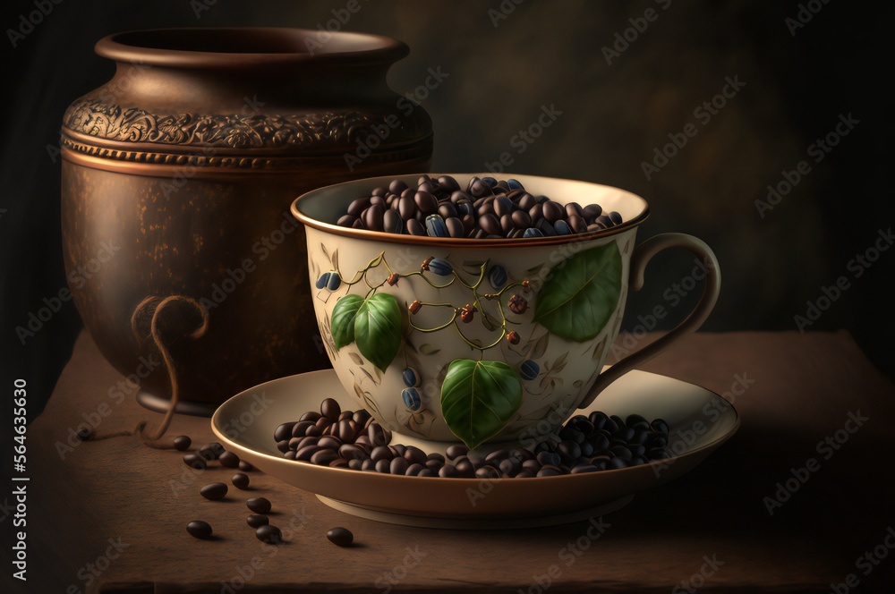 Steaming cup of hot coffee, Hot cup Coffee and a coffee beans design illustration Steaming cup of hot coffee, Hot cup Coffee and a coffee beans design illustration