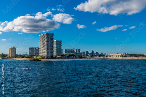 A view towards at the mouth of the Stranahan river from Port Everglades, Fort Lauderdale on a bright sunny day