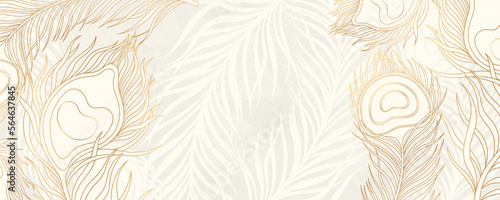 Horizontal banner with peacock feathers. Luxury and beautiful decoration design for text background. Modern transparency wallpaper.