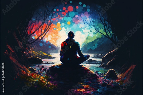 Spiritual Silhouette: A Fantasy Illustration of a Person Meditating
