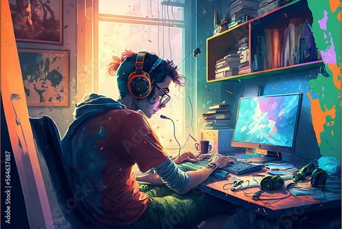PC Study: An illustration of a Teenager at Work