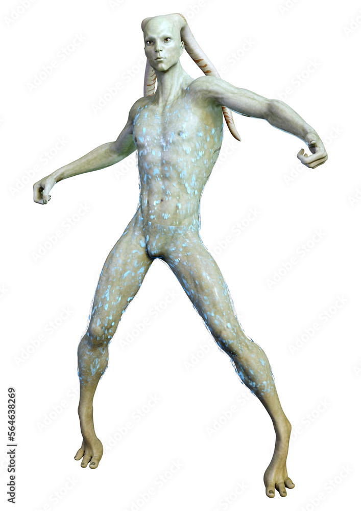 3D Rendering Green Alien on White 3D Rendering Green Alien on White