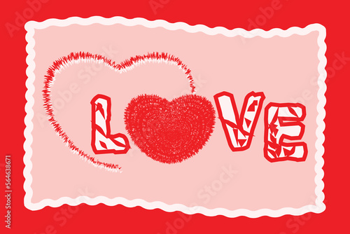 valentine day card with fluffy heart. happy valentine day. 14 february
