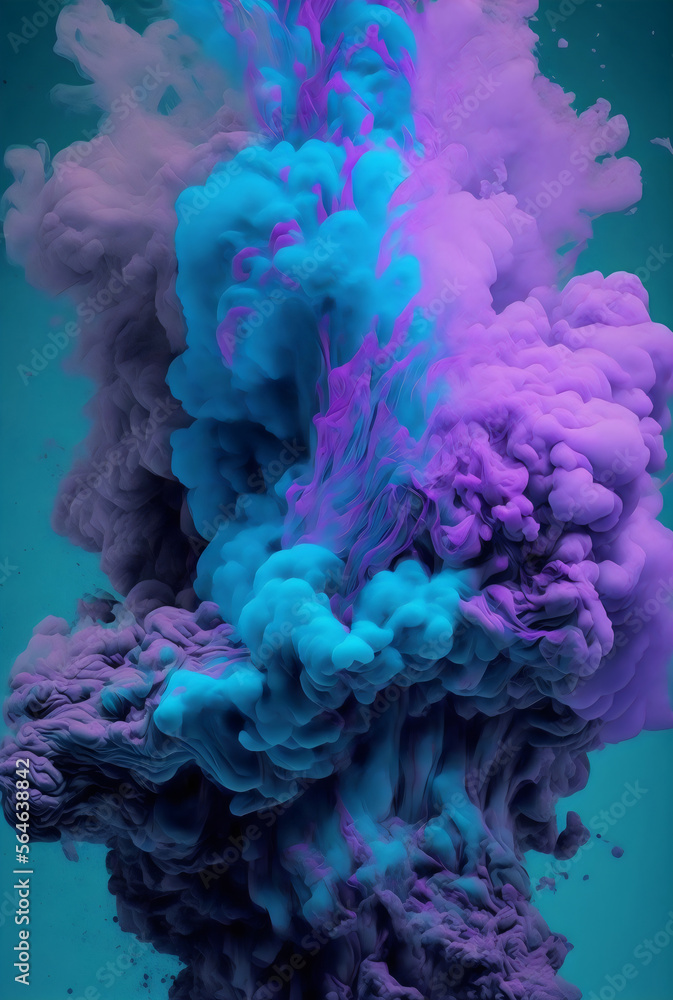 Blue, purple,  cyan swirling smoke graphic background texture element on blue background, generative ai	