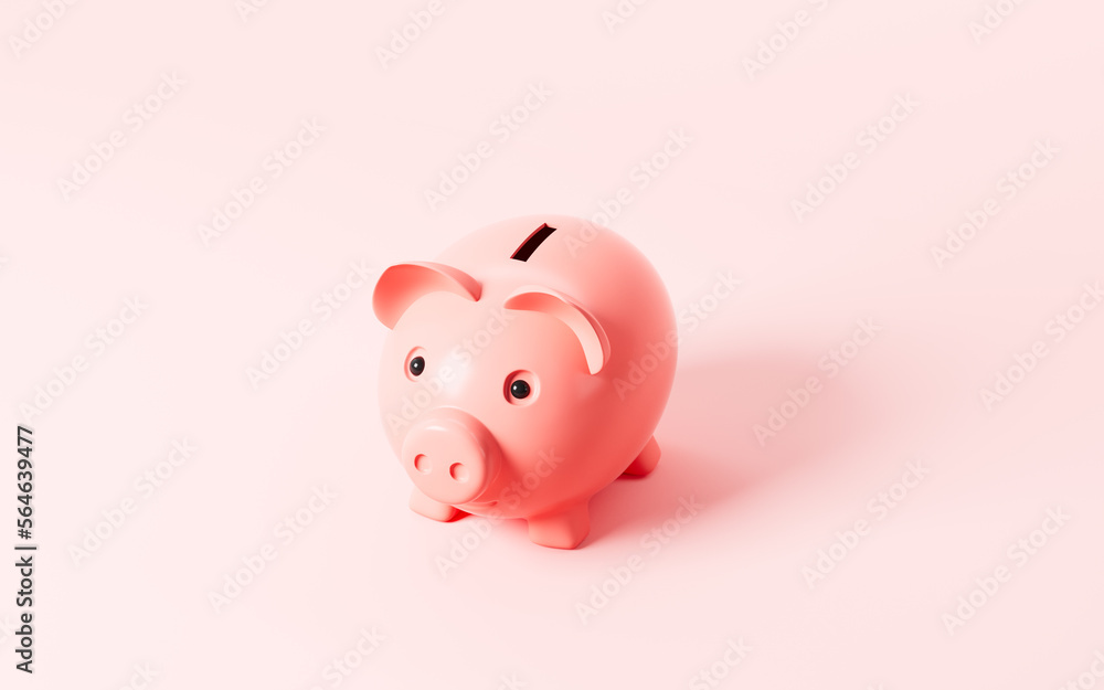 Piggy bank in the pink background, 3d rendering.