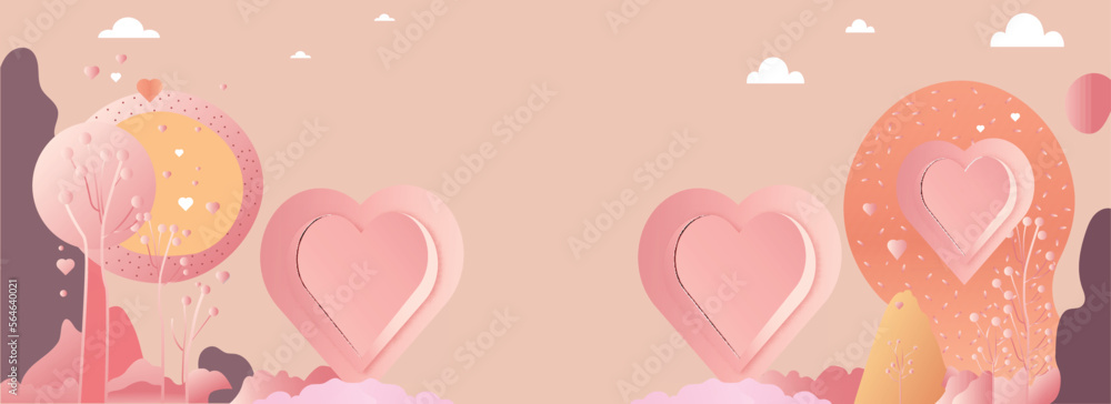 Nature Background With Heart Shapes And Space For Text or Message. Valentine's Day Concept. Nature Background With Heart Shapes And Space For Text or Message. Valentine's Day Concept.