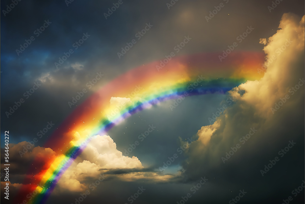 Rainbow, meteorological phenomenon, light in the water. Generative AI.