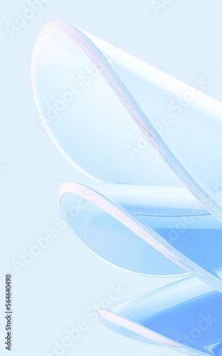 Blue abstract curved glass background, 3d rendering. photo