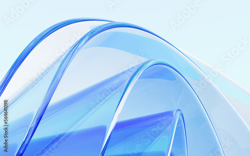 Blue abstract curved glass background, 3d rendering.