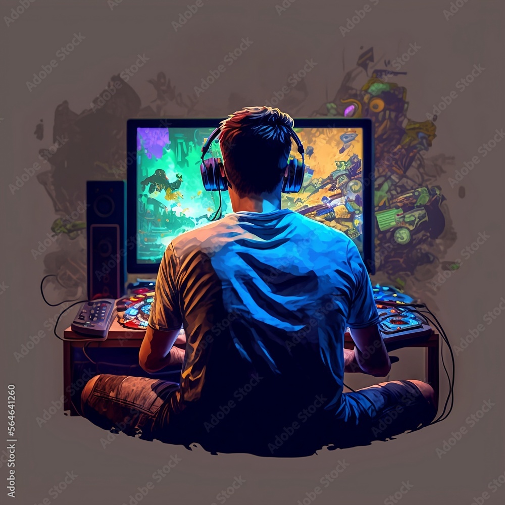 Premium Photo  Gamer playing on desktop pc computer gaming illustration