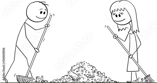 Sweeping of Mess , Vector Cartoon Stick Figure Illustration
