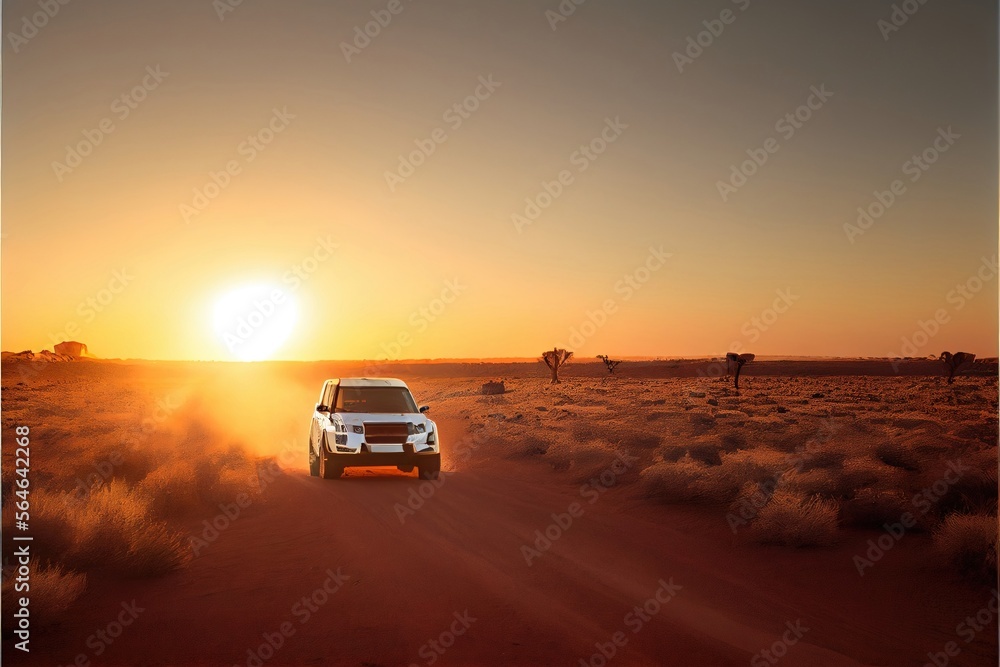 Car in the middle of Desert. Generative AI