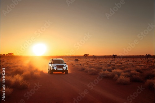 Car in the middle of Desert. Generative AI