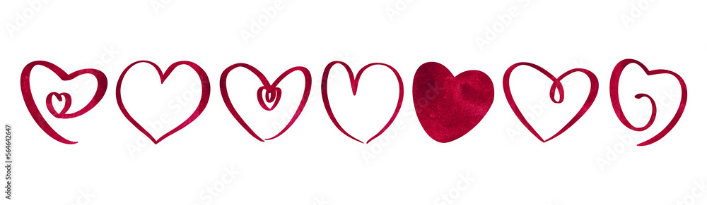 Red valentines day hearts isolated on white background