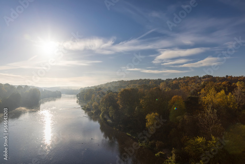 Fototapeta Naklejka Na Ścianę i Meble -  Fog-covered river in early autumn