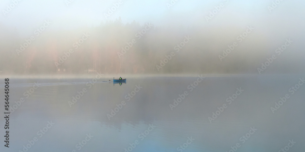 Fog on banks of Finnish Tuusula lake: morning, autumn, tranquility. Fog on banks of Finnish Tuusula lake: morning, autumn, tranquility.