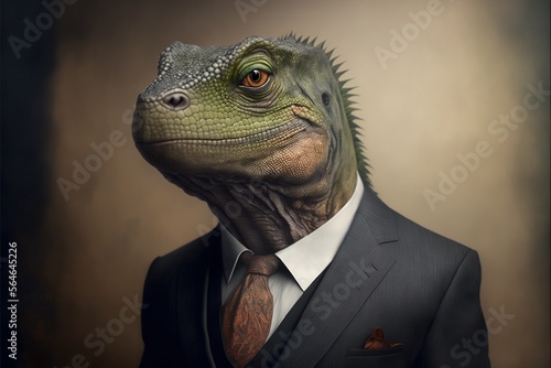 Canvastavla Photorealistic portrait of a jaguan dressed in a stylish black business suit, stylish desktop wallpaper, poster, interesting account avatar, for example for social networks and not only, business